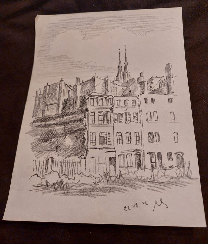 Crayon André Simon 1946 Artiste Lorrain Metz Ste Ségolène du Quai Arsenal