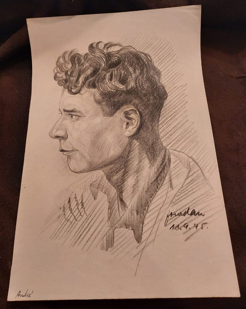 Crayon Portrait André Simon Artiste Lorrain par Jourdan
