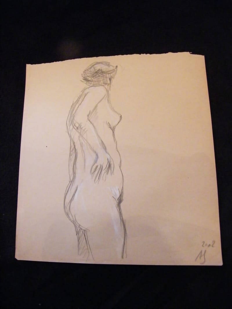 Nue debout André Simon 1926-2014 Artiste Lorrain 2002 Esquisse au Crayon