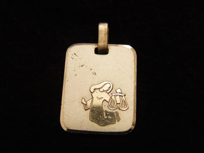 Argent Massif Pendentif Médaillon Signe Zodiaque Balance Silver Silber