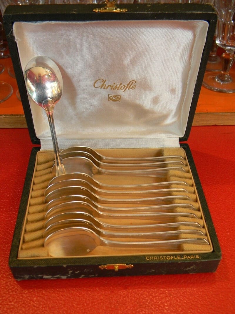 Christofle Cuillères Glace Modèle Boréal Argent Plaqué Silver Silber Art Déco