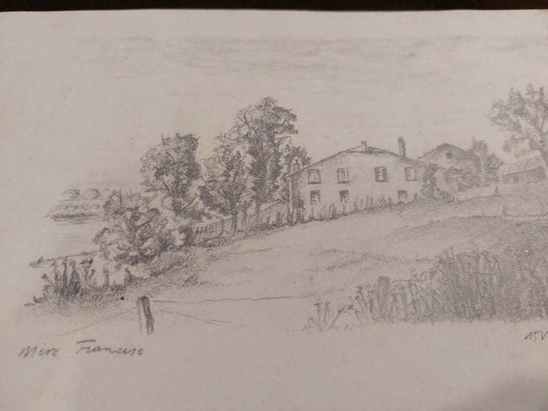 Dessin André Simon 1946 Artiste Lorrain St Julien Mère Francis