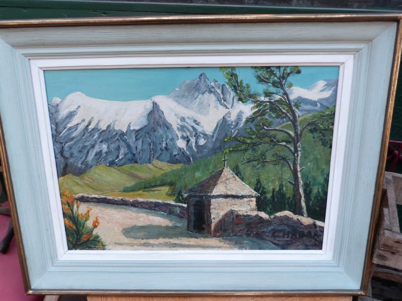 Charles Bara La Meije vue de l'Oratoire de Saint Anne Chazelet Huile sur Bois