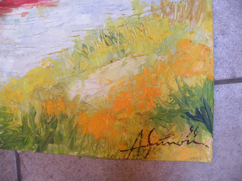 "Huile sur Papier Canal Moselle André Simon 1926-2014 1996 Artiste Lorrain" — vue 2