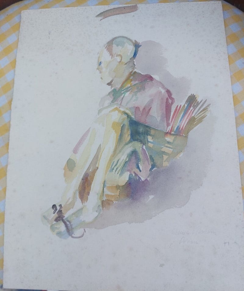 Aquarelle Femme Pérou André Simon 1951 Artiste Lorrain Metz