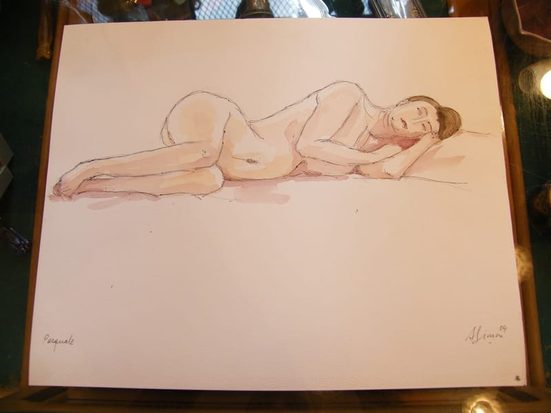 "Aquarelle Pasquale Nu de Femme par André Simon 1926-2014 2004 Artiste Lorrain"