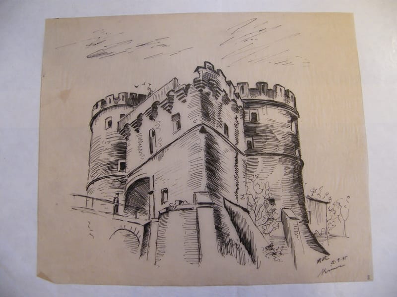 "Encre de Chine sur calque Portes des Allemands Metz André Simon 1926-2014"