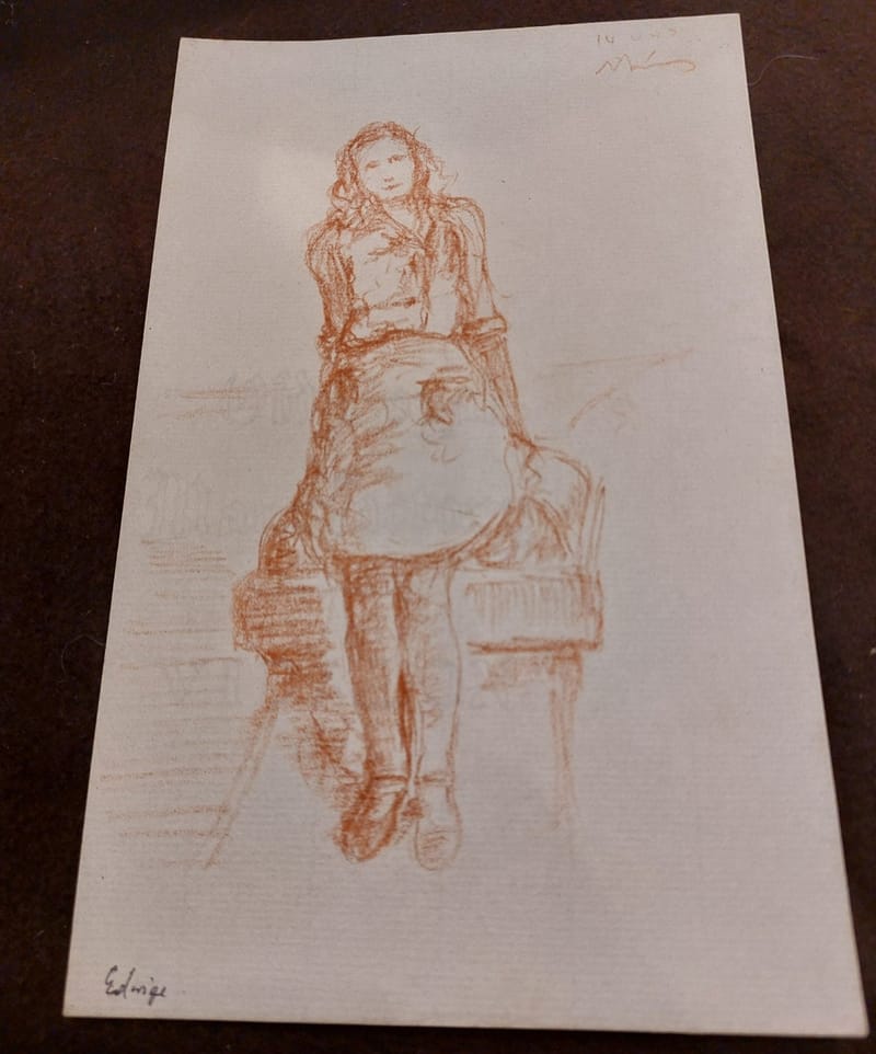 Crayon Edwige André Simon 1945 Artiste Lorrain