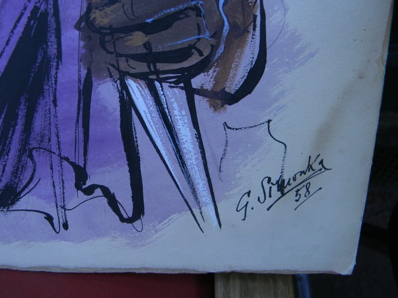Georges Simonka 1916-2001 Encre de Chine Gouache Cape et épée Duel 1958 — vue 4