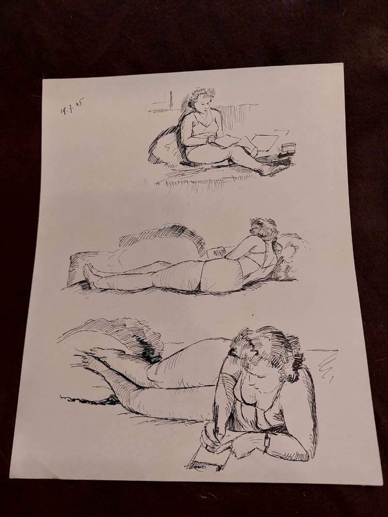 Encre André Simon 1945 Artiste Lorrain Metz Femme écrivant