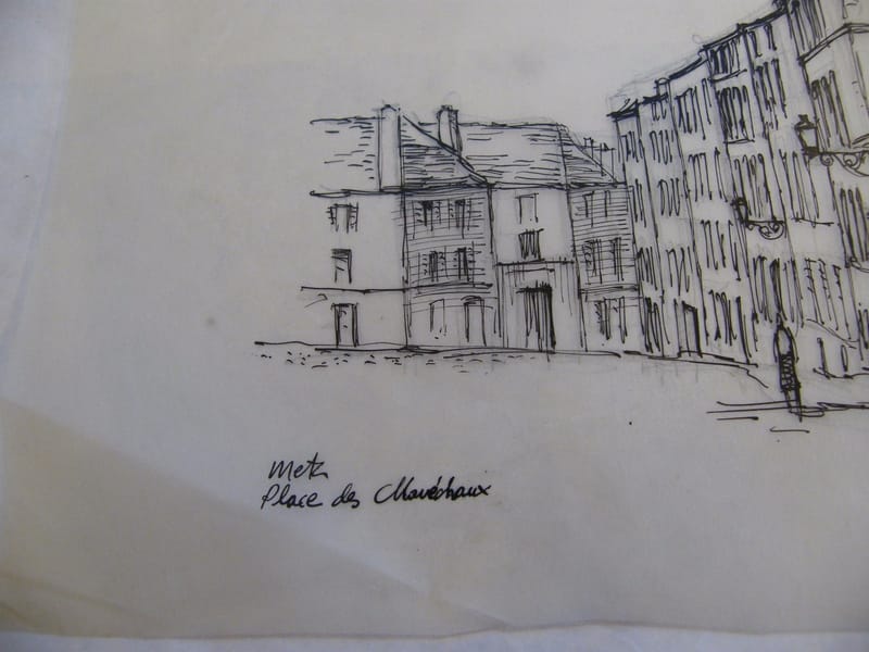 "Encre de Chine sur calque Place des Maréchaux Metz André Simon 1926-2014" — vue 2