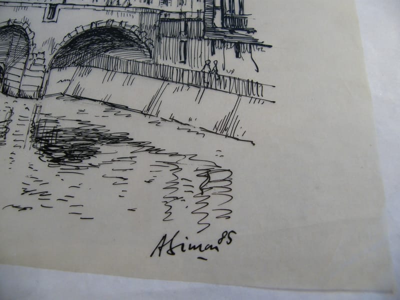 Metz Pont de la préfecture André Simon 1926-2014 Encre de Chine sur calque — vue 3