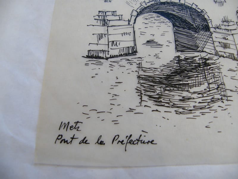 Metz Pont de la préfecture André Simon 1926-2014 Encre de Chine sur calque — vue 2
