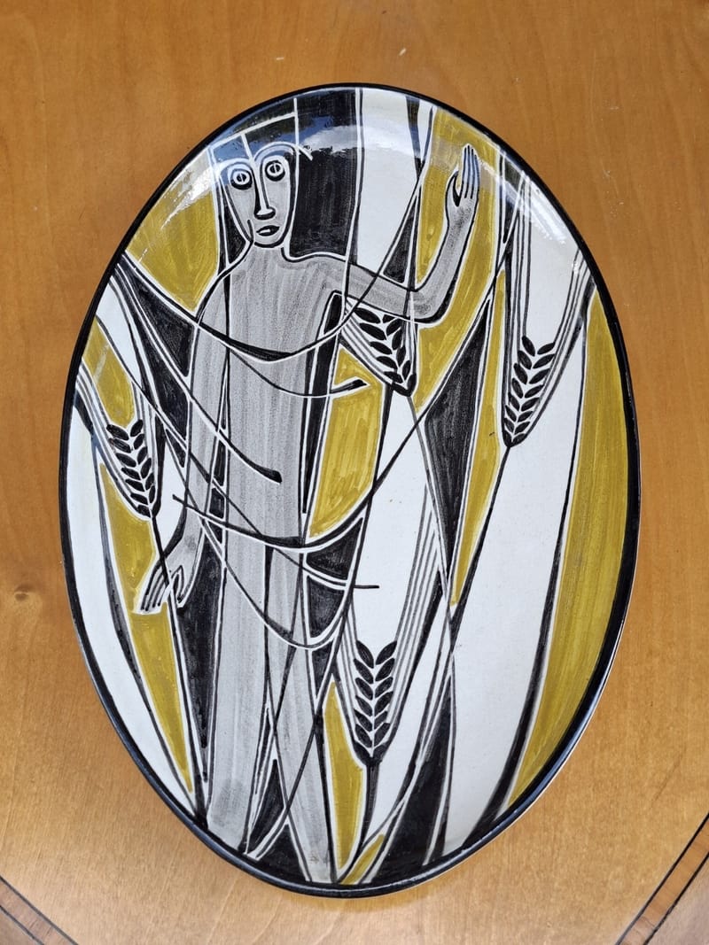 Céramique Plat Mural Ovale Signé YZ 57