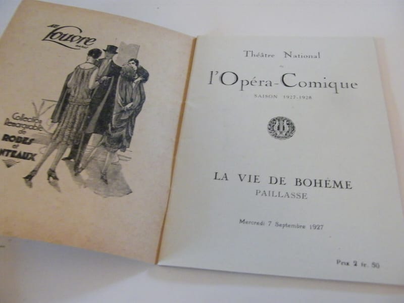 Programme Théâtre National de l'Opéra Comique 1927 La vie de bohème Paillasse — view 2 of 3
