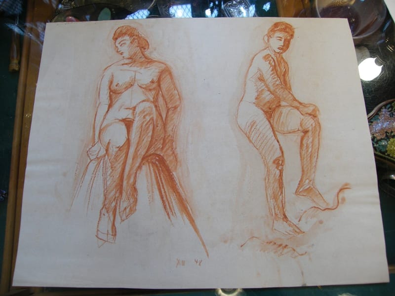 Dessins Etudes Nu Féminin par André Simon 1926-2014 1948 Artiste Lorrain