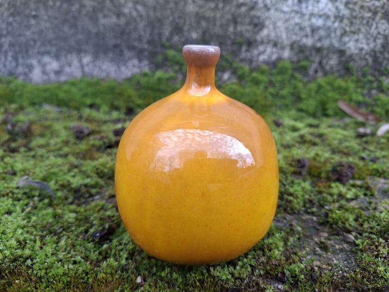 Jacques Ruelland Vase Boule N°7 Céramique Vallauris Jaune Orange