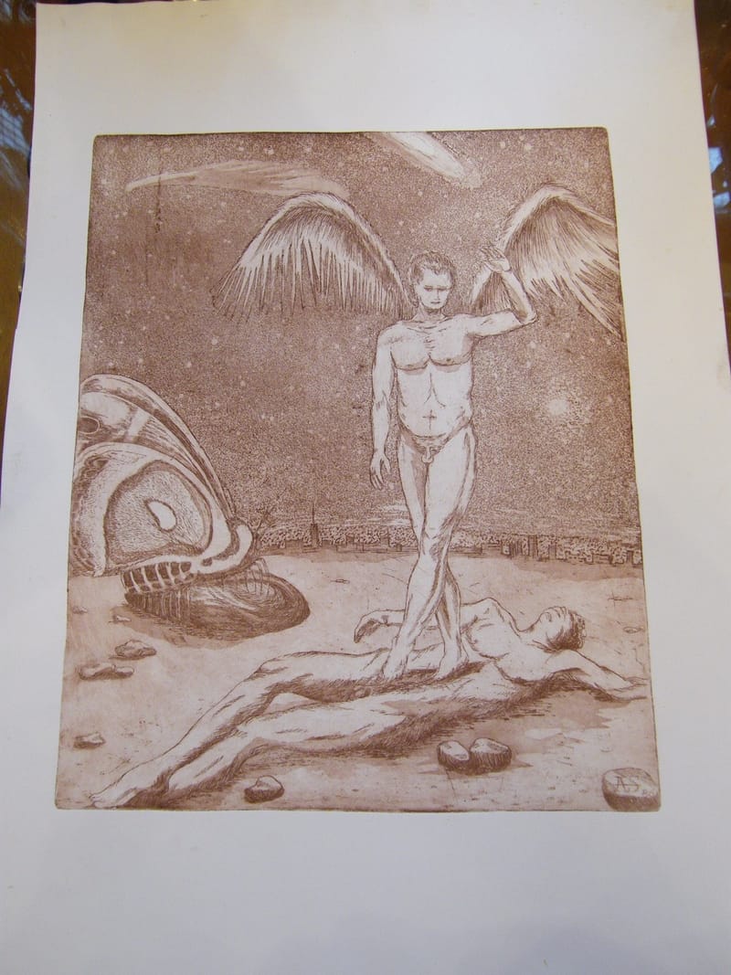 Phoenix André Simon (1926-2014) Artiste Lorrain 1986 Eau Forte