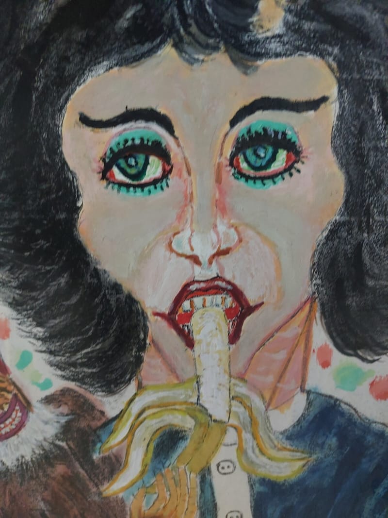 Gouache Portrait Femme Singe Banane Peter Rose Art Naif Trash Art Nerd Art — vue 4