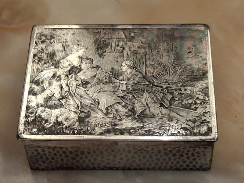 Boite Bijoux Argent Plaqué Scène romantique courtoise Silver Silber