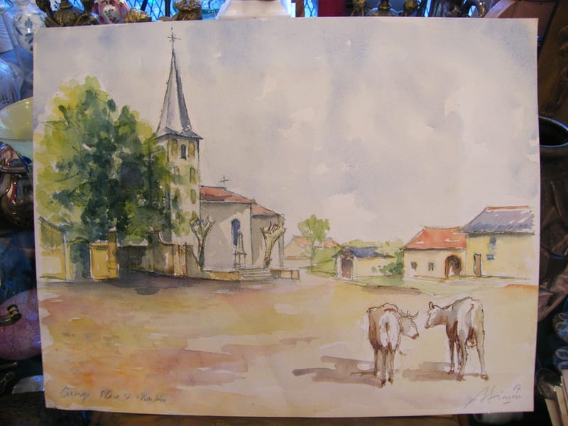 Cuvry Place St Martin André Simon 1926-2014 1987 Artiste Lorrain Aquarelle