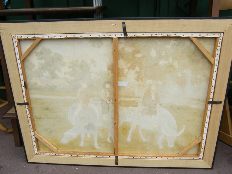 Cambodge Indochine Années 50 60 Huile sur Toile  Villageoises sur Zébus" — vue 7