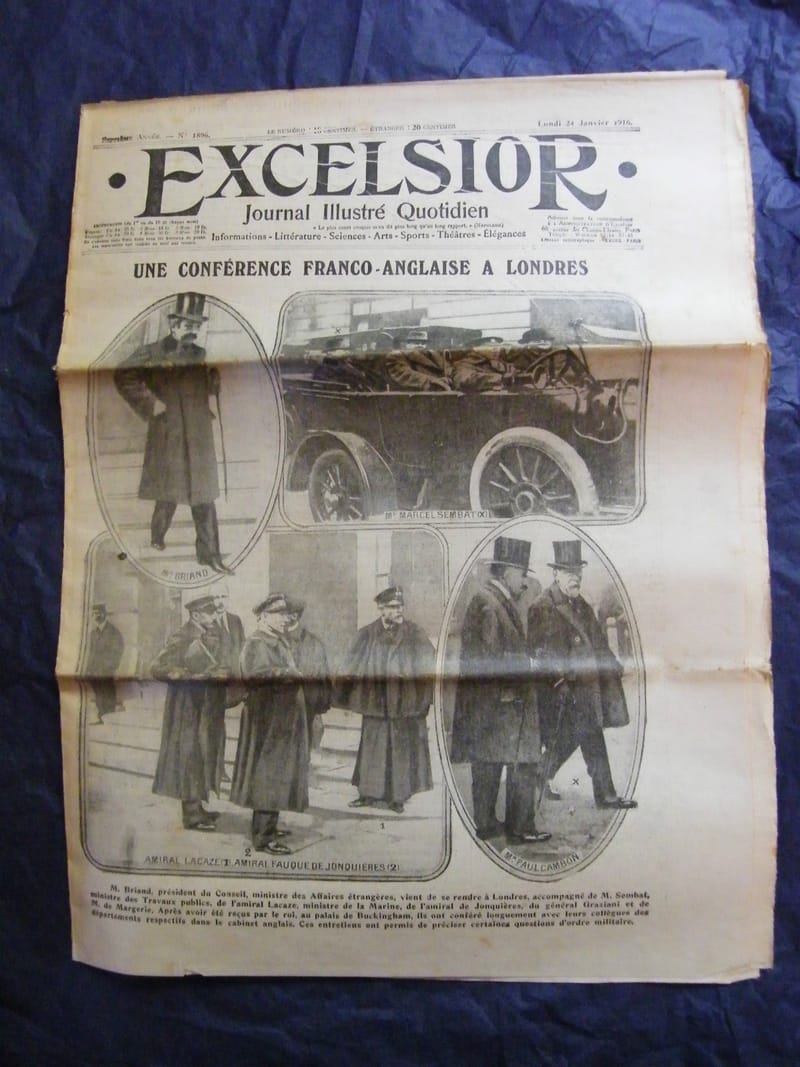 "Journal Excelsior 24 janvier 1916 Conférence Franco Anglaise Guerre 1914 1918"