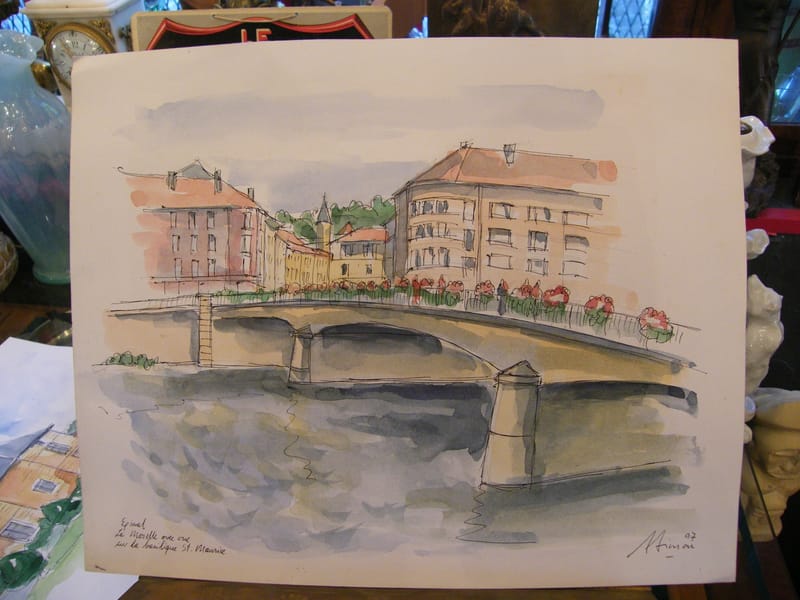 "Aquarelle Epinal Moselle Basilique A Simon 1926-2014 1997 Artiste Lorrain"