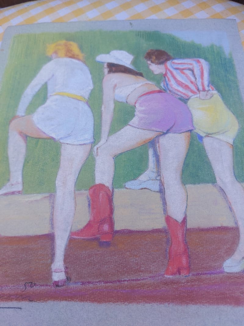 Pastel Femmes de Dos André Simon 1950 Artiste Lorrain Metz — vue 2