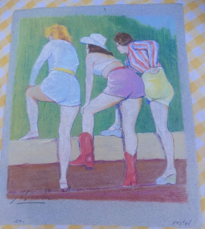 Pastel Femmes de Dos André Simon 1950 Artiste Lorrain Metz