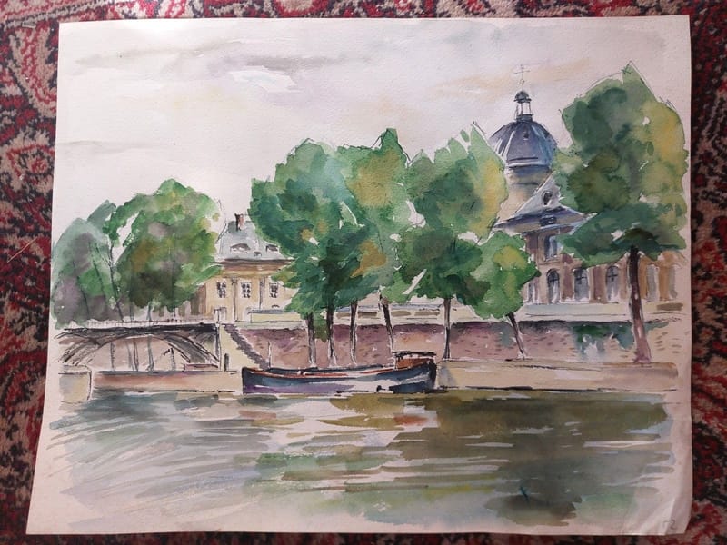 Paris Pont  A.Simon 1926-2014 1952 Artiste Lorrain aquarelle