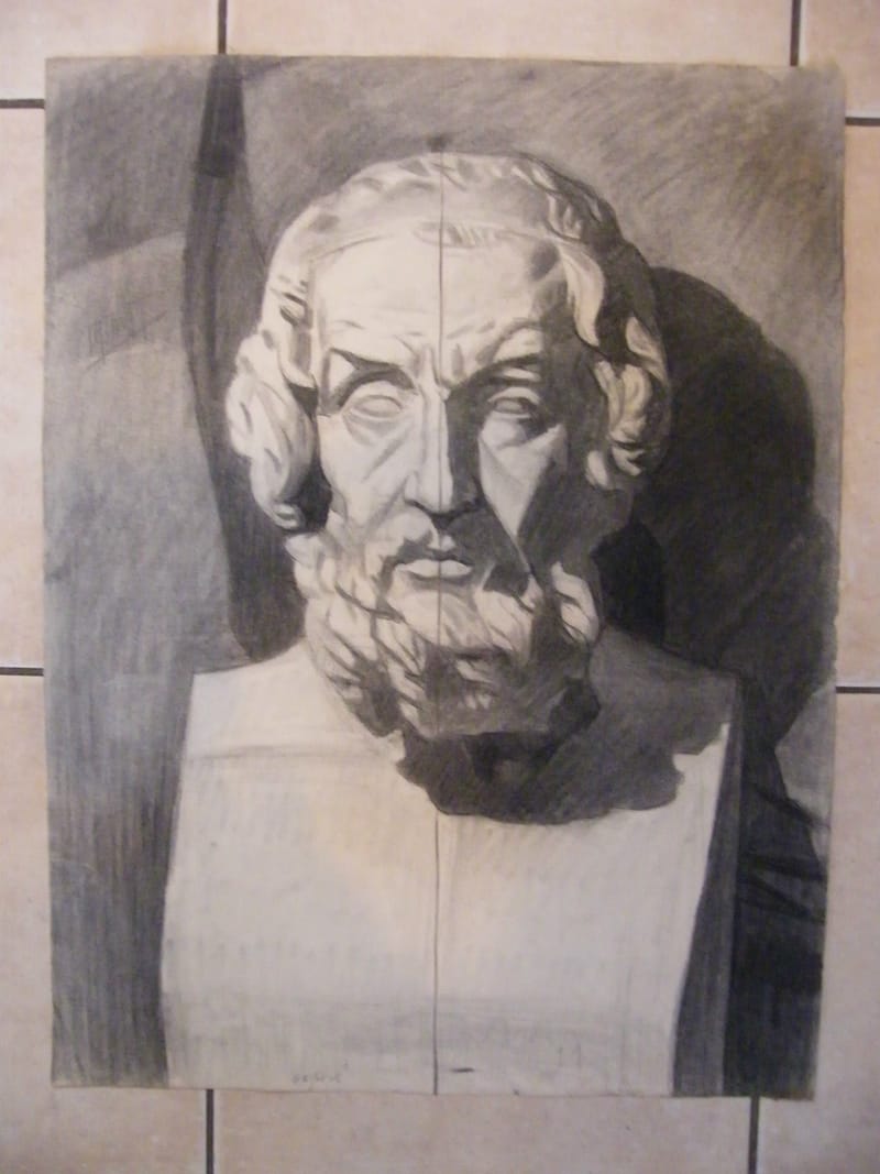 Antoine Jallat Fusain Buste Antique Ecole des Beaux Arts de St Etienne