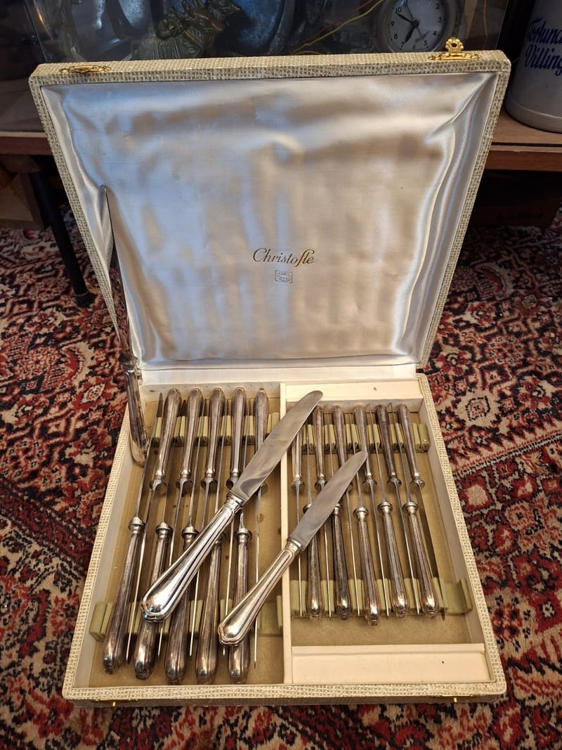 Christofle Spatours Couteaux Viande Dessert Argent Plaqué
