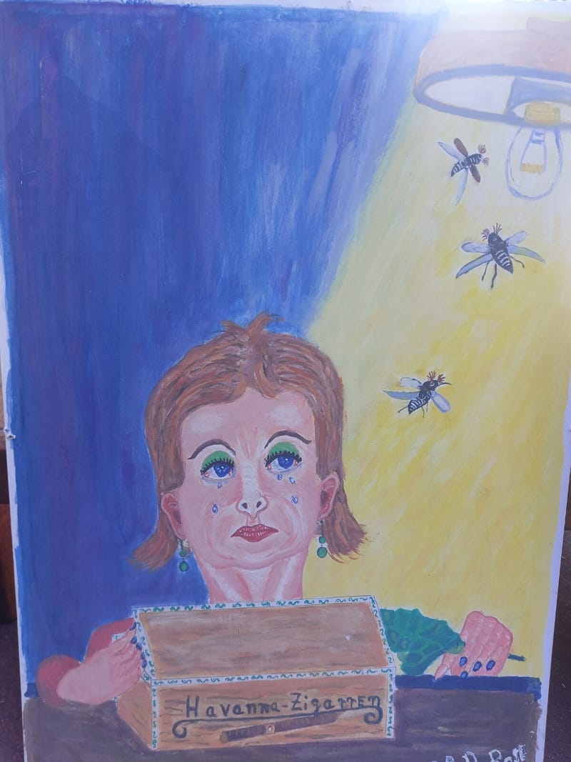 Peter Rose Gouache Portrait Femme Havanna Zigarren Art Naif Trash Art Nerd Art
