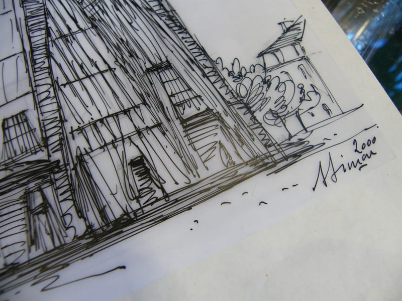 "Encre de Chine sur calque Metz Basilique Ste Thérèse André Simon 1926-2014" — vue 3