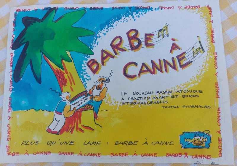 Gouache Barbe à Canne Publicité André Simon Artiste Lorrain Metz
