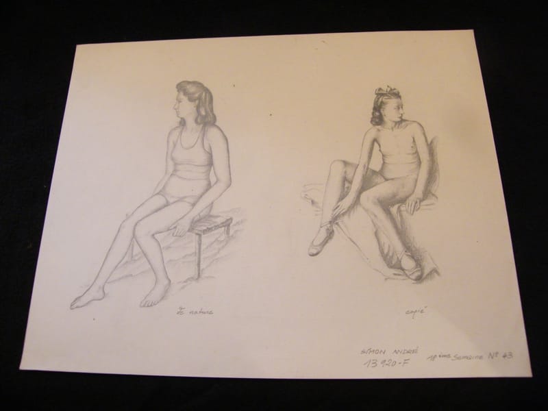 Femme assise André Simon 1926-2014 Artiste Lorrain Dessin Etude