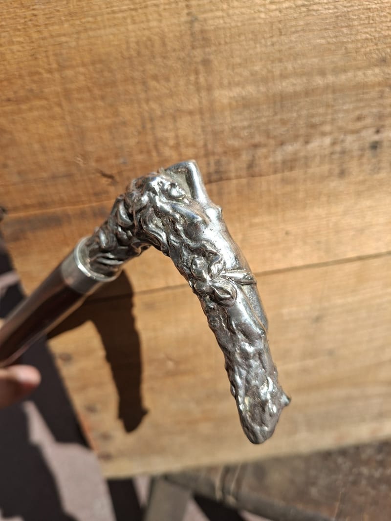 Canne Bronze Argenté Femme Nue Art Nouveau Walking Stick Nude Women Jugendstil — vue 2