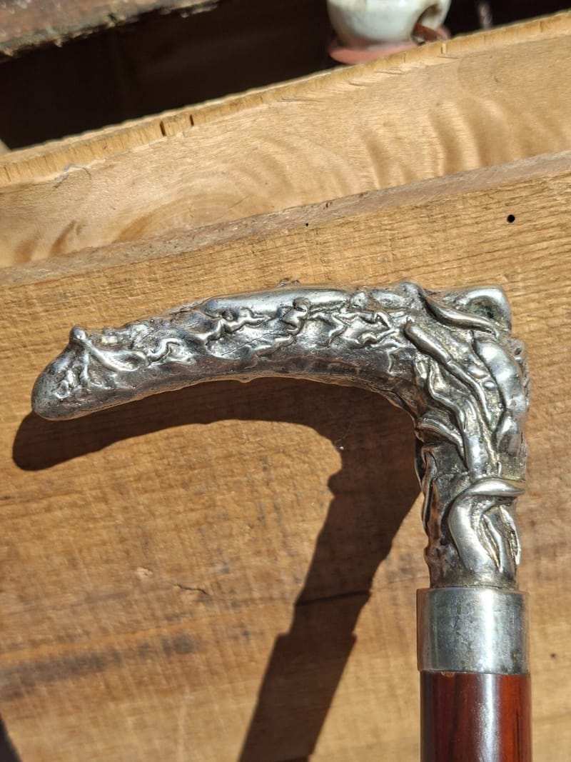 Canne Bronze Argenté Femme Nue Art Nouveau Walking Stick Nude Women Jugendstil — vue 4