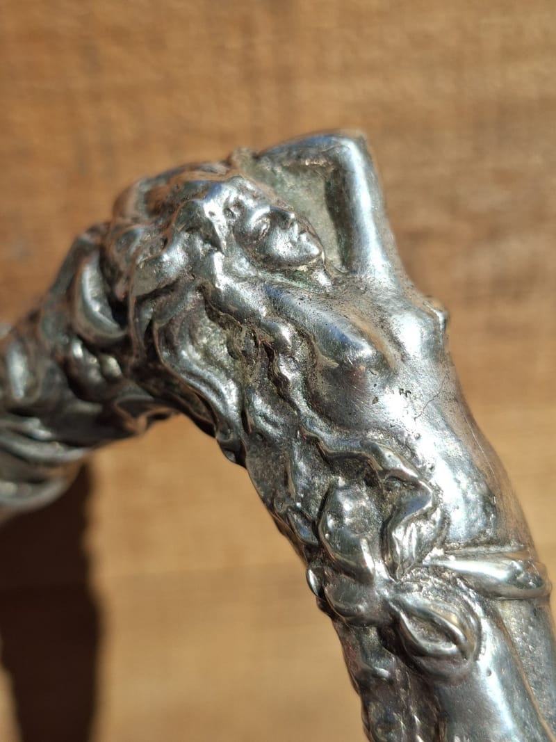 Canne Bronze Argenté Femme Nue Art Nouveau Walking Stick Nude Women Jugendstil — vue 3