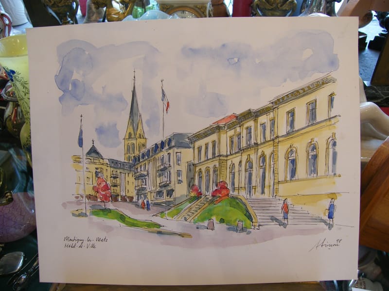 Aquarelle Montigny les Metz Mairie A Simon 1926-2014 1998 Artiste Lorrain
