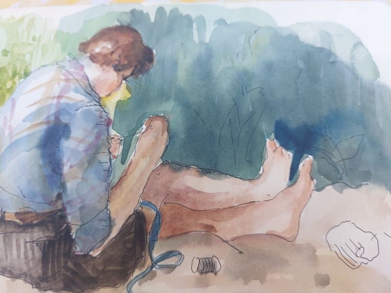 Aquarelle Couseuse André Simon Artiste Lorrain Metz — vue 2