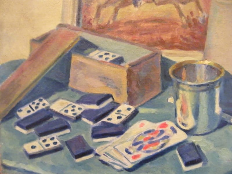 François Victor Batigne Huile sur Toile Nature morte Jeux  1881 1954" — vue 2