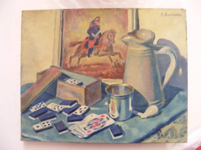 François Victor Batigne Huile sur Toile Nature morte Jeux  1881 1954"