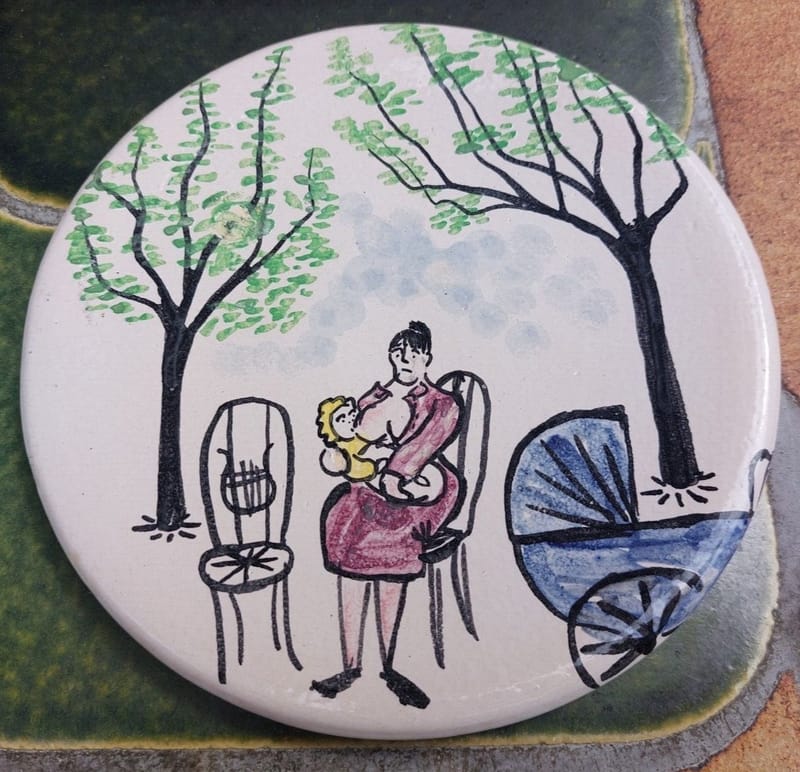 Jean Garillon Elchinger Saint Cloud Assiette Femme Allaitant Décor Naïf Signée