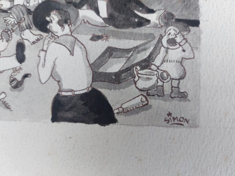 Aquarelle André Simon 1926-2014 1951 Artiste Lorrain Heures d'affluence Métro — vue 4
