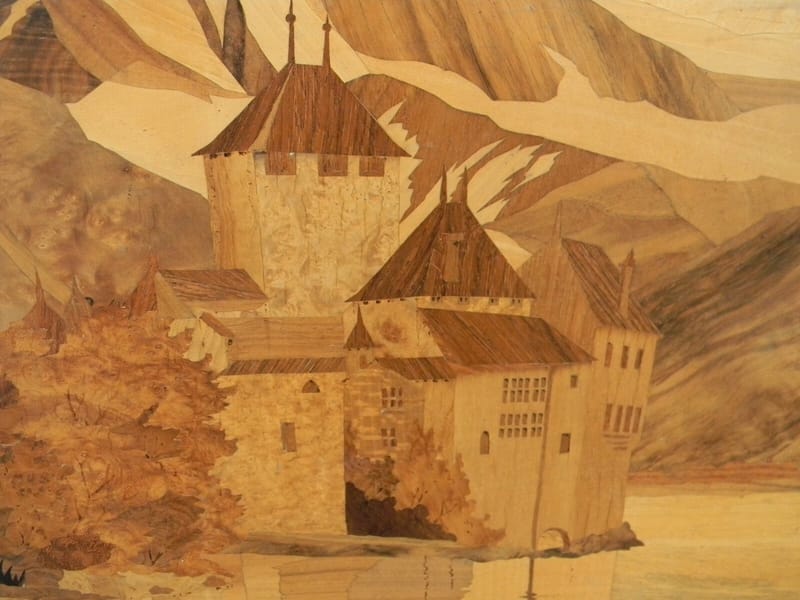 Guy élève Majorelle Château Chillon Lac Léman Suisse Signé Marqueterie — vue 6