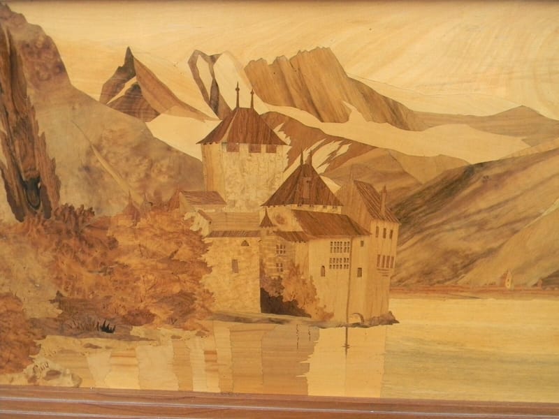 Guy élève Majorelle Château Chillon Lac Léman Suisse Signé Marqueterie — vue 2