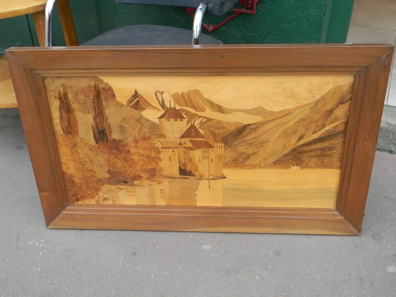 Guy élève Majorelle Château Chillon Lac Léman Suisse Signé Marqueterie
