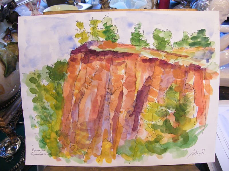 Roussillon Carrières d'Ocre André Simon 1926-2014 1992 Artiste Lorrain Aquarelle